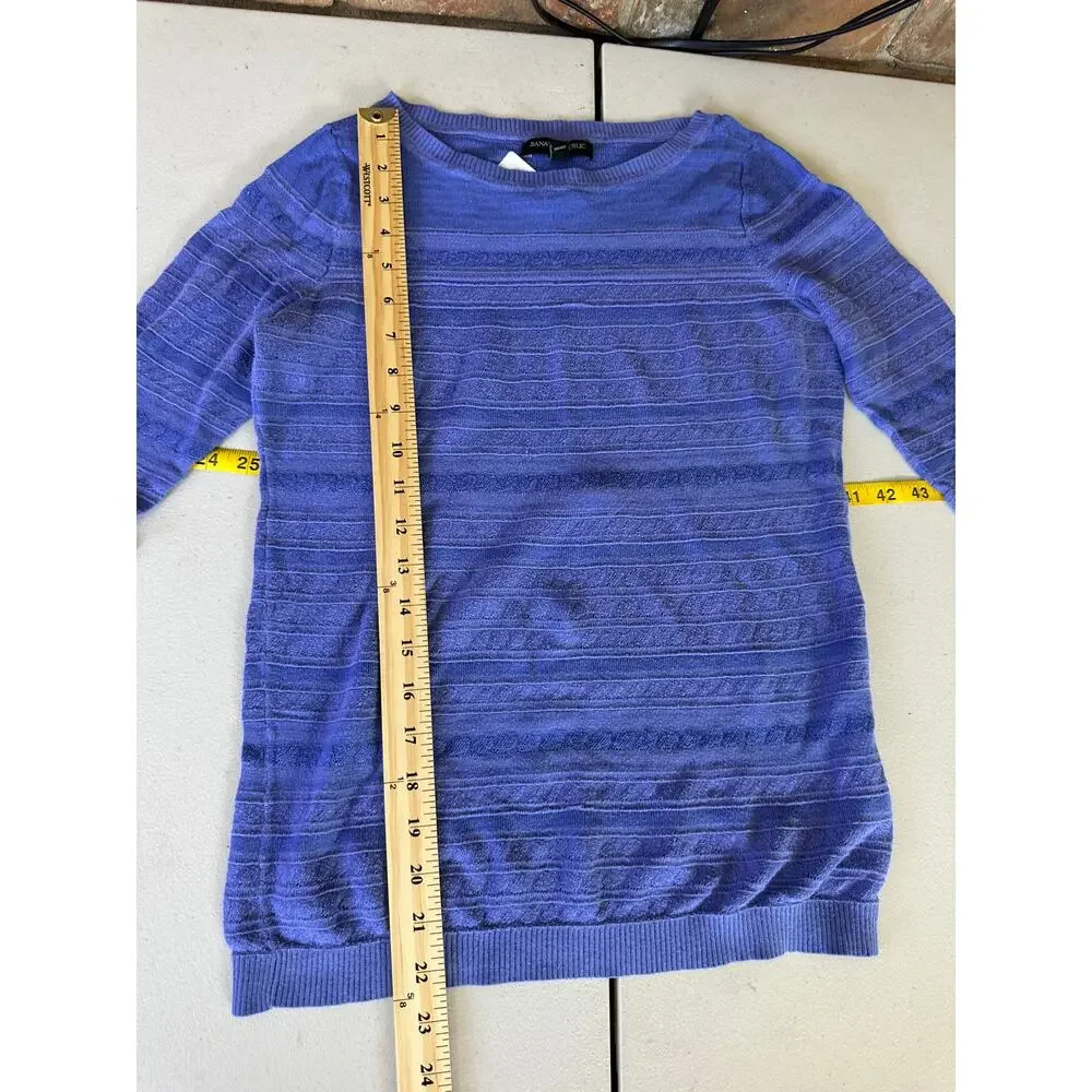 Banana Republic Women's Lightweight 3/4 Sleeve Purple Striped Sweater - Size S‎ - Picture 6 of 8